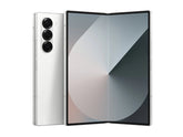 Combo view of Galaxy Z Fold 6, displaying the expansive, matte-finish inner folding screen alongside its compact, squared-off outer chassis and rear panel.