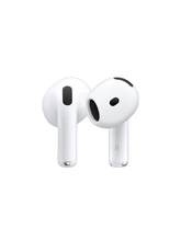 Front view of the open Apple Air-Pods 4 with Active Noise Cancellation charging case, showcasing the redesigned open-ear wireless earbuds on a clean background.