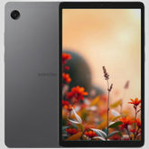 Samsung tablet with a scenic display of flowers and mountains