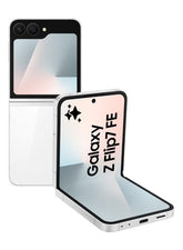 Samsung Galaxy Z Flip7 FE phone with front and back views on a white background