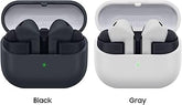 Samsung Galaxy Buds FE-True Earbuds. Black and gray wireless earbuds with charging cases on a white background