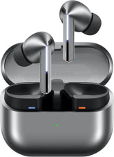 Samsung Galaxy Buds 3 Pro True Earbuds. Wireless earbuds with charging case on a white background