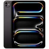 Phone case with reflective, multicolored design on a black background. Close-up rear view of the 11-inch Apple iPad Pro M5 Wi-Fi model, highlighting its advanced square camera module, integrated LiDAR scanner, and flash.