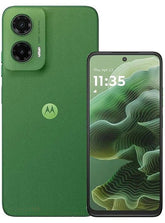 Front and back view of Motorola Moto G35 5G smartphone featuring a large punch-hole display and a stylish rear camera module on a clean background.