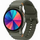 Watch 7 L300 ultra-style smartwatch in silver finish paired with an orange ribbed silicone sports band, isolated on a white background.