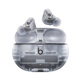 Closed Beats Studio Buds Plus charging case front view, highlighting the compact pebble shape and central Beats logo.