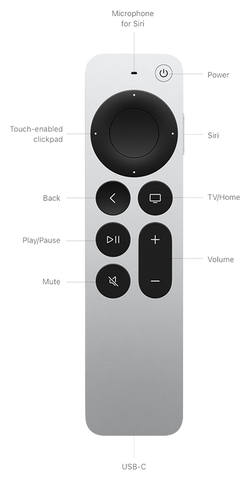 Front view of the Apple Siri Remote for Apple TV 4K 3rd Generation, showcasing the aluminum body, touch-enabled click-pad, and dedicated Siri button.