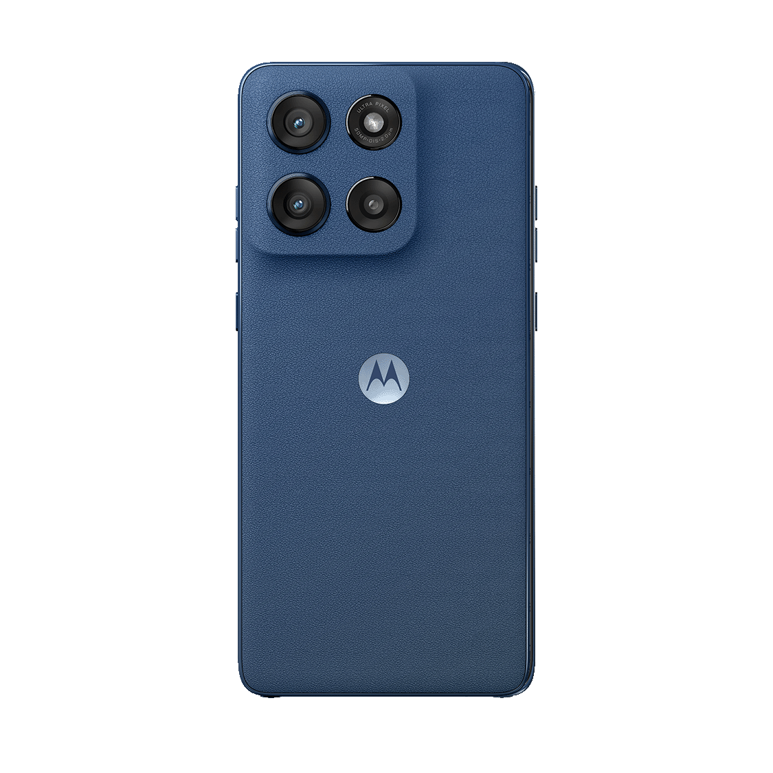 Blue smartphone with Motorola logo on a dark blue background