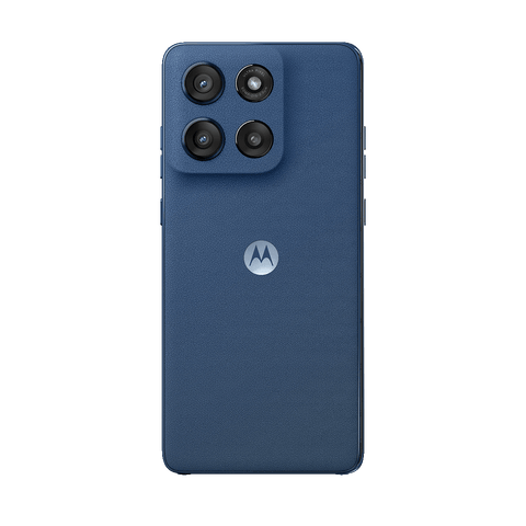 Blue smartphone with Motorola logo on a dark blue background