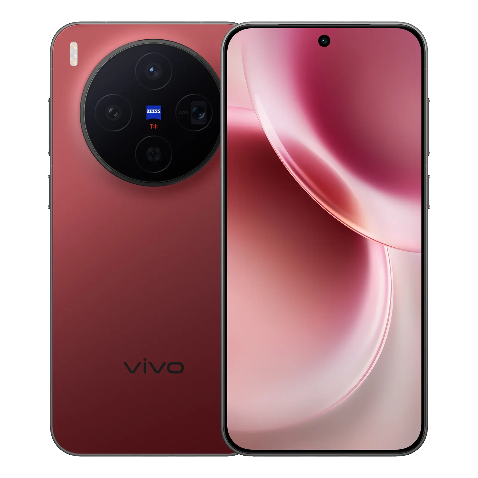 Front and back combo view of Vivo X300 5G, displaying the vibrant edge-to-edge screen alongside the distinctive halo ring camera design.