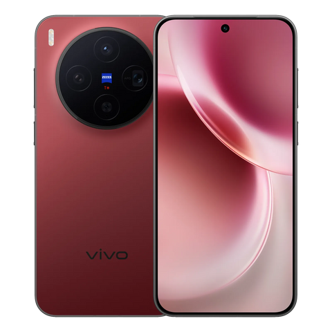 Front and back combo view of Vivo X300 5G, displaying the vibrant edge-to-edge screen alongside the distinctive halo ring camera design.