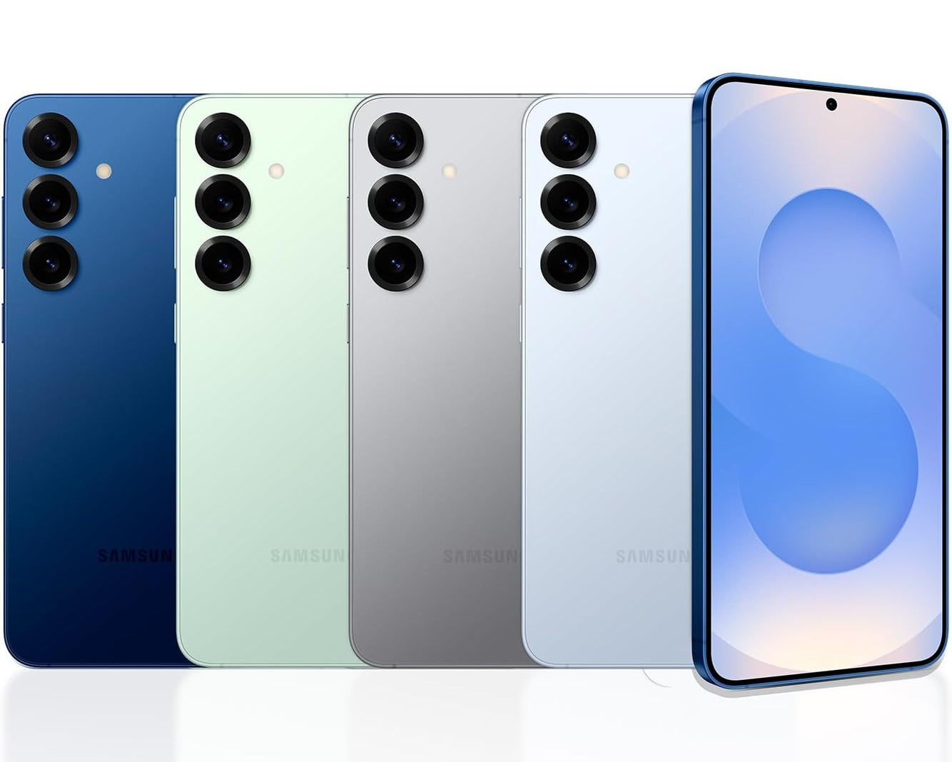 Front and back view of the Samsung Galaxy S25 Plus, showcasing the large flat Dynamic AMOLED 2X display with ultra-thin uniform bezels and the sleek satin-finish rear glass panel.