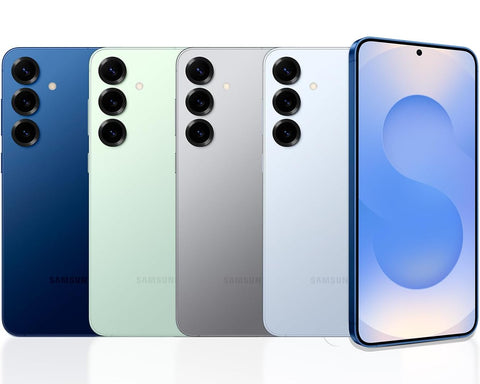 Front and back view of the Samsung Galaxy S25 Plus, showcasing the large flat Dynamic AMOLED 2X display with ultra-thin uniform bezels and the sleek satin-finish rear glass panel.