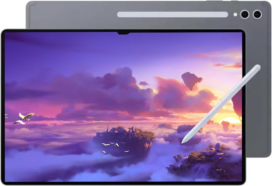 Samsung Galaxy Tab S11 Ultra X930. Tablet with stylus and protective cover displaying a fantasy landscape on screen