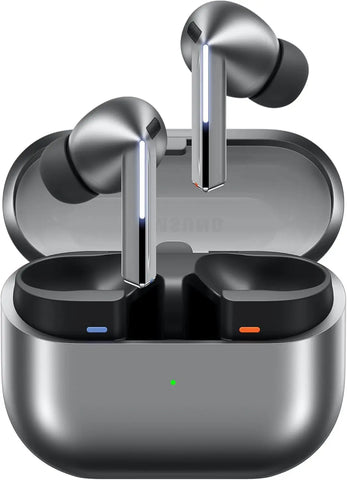Samsung Galaxy Buds 3 Pro True Earbuds. Wireless earbuds with charging case on a white background