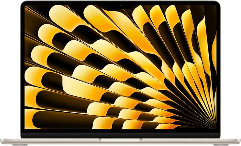 Open Apple MacBook Air 13.6" M5 laptop front view, highlighting the ultra-thin design and vibrant screen display.