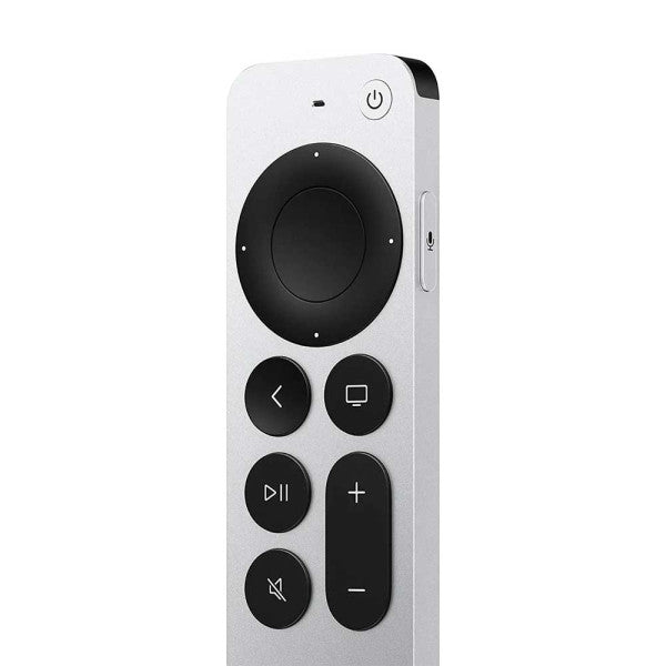 Front view of Apple TV 4K 3rd Gen Wi-Fi console featuring the A15 Bionic chip, paired with the silver aluminum Siri Remote on a white background.
