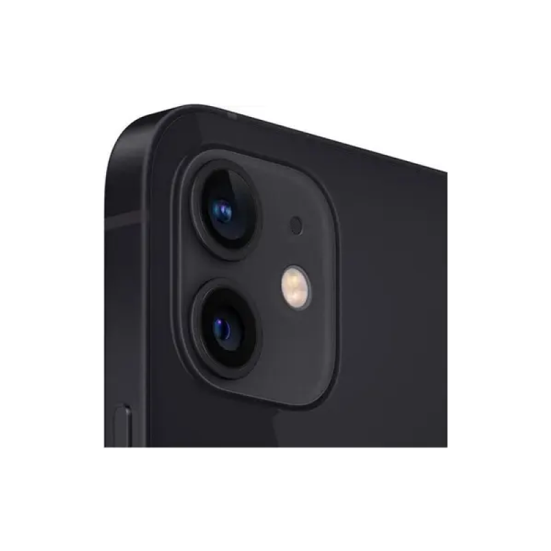Black iPhone with dual camera lenses and flash, showcasing rear camera module design