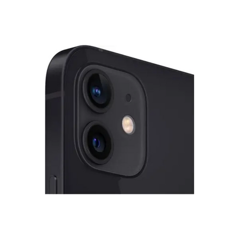 Black iPhone with dual camera lenses and flash, showcasing rear camera module design