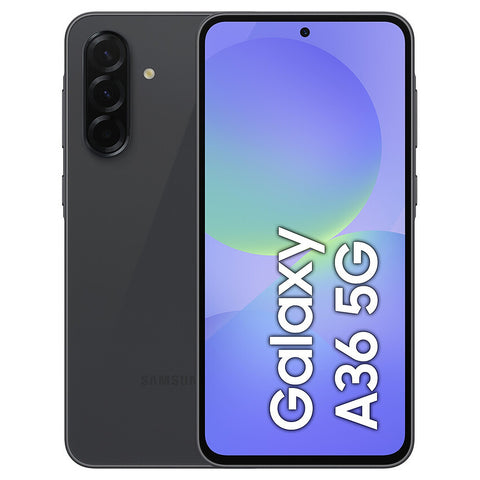 Samsung Galaxy A36 5G smartphone showing front and back on a white background