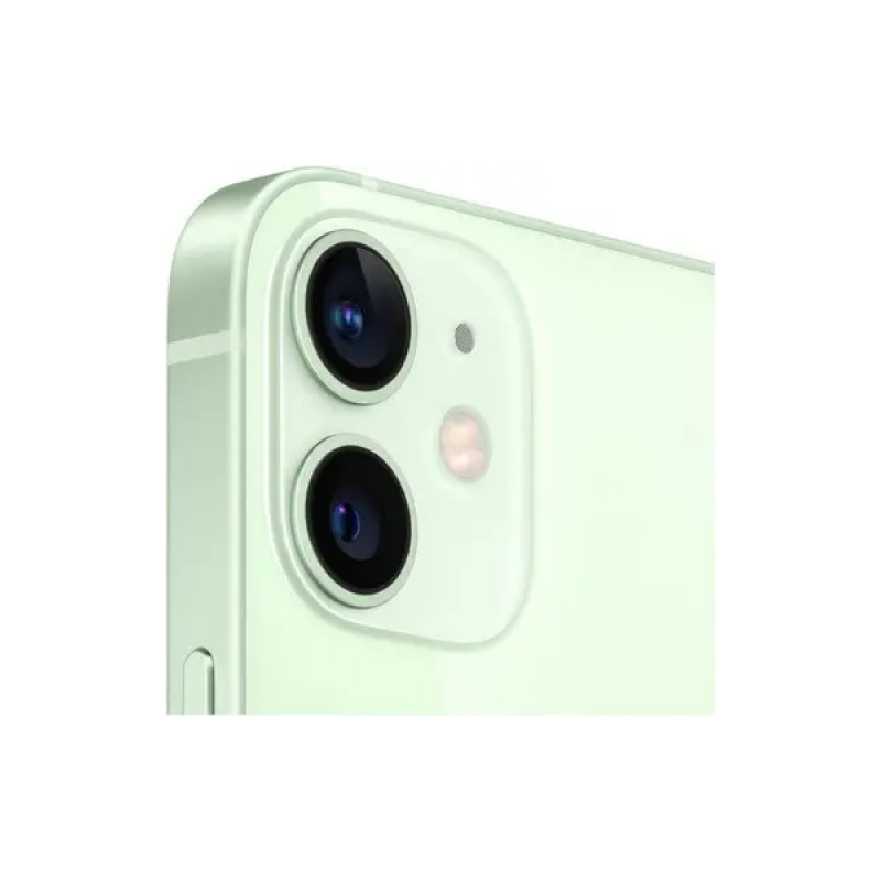Green iPhone 12 with dual camera lenses and flash, sleek design