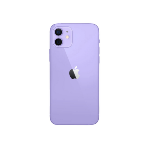 Purple iPhone 12 with dual camera and Apple logo, sleek design for mobile use