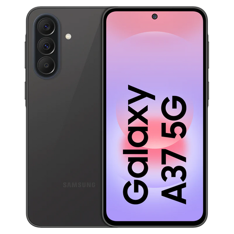 Front and back view of Samsung Galaxy A37 5G smartphone, displaying both the 120Hz screen and the sleek rear chassis.