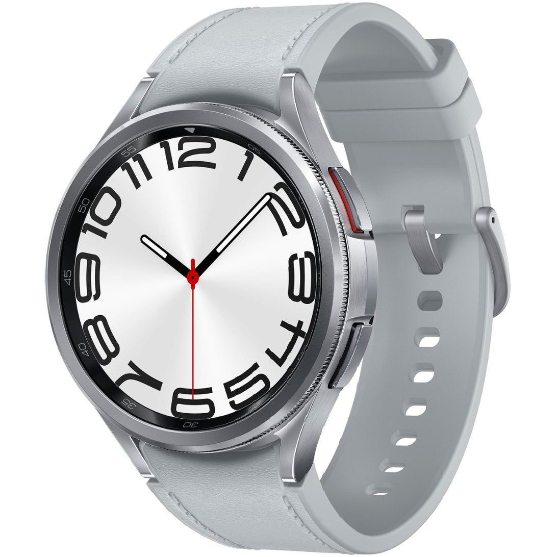 Samsung Galaxy Watch 6-44mm/47mm . Smartwatch with a light gray band on a white background