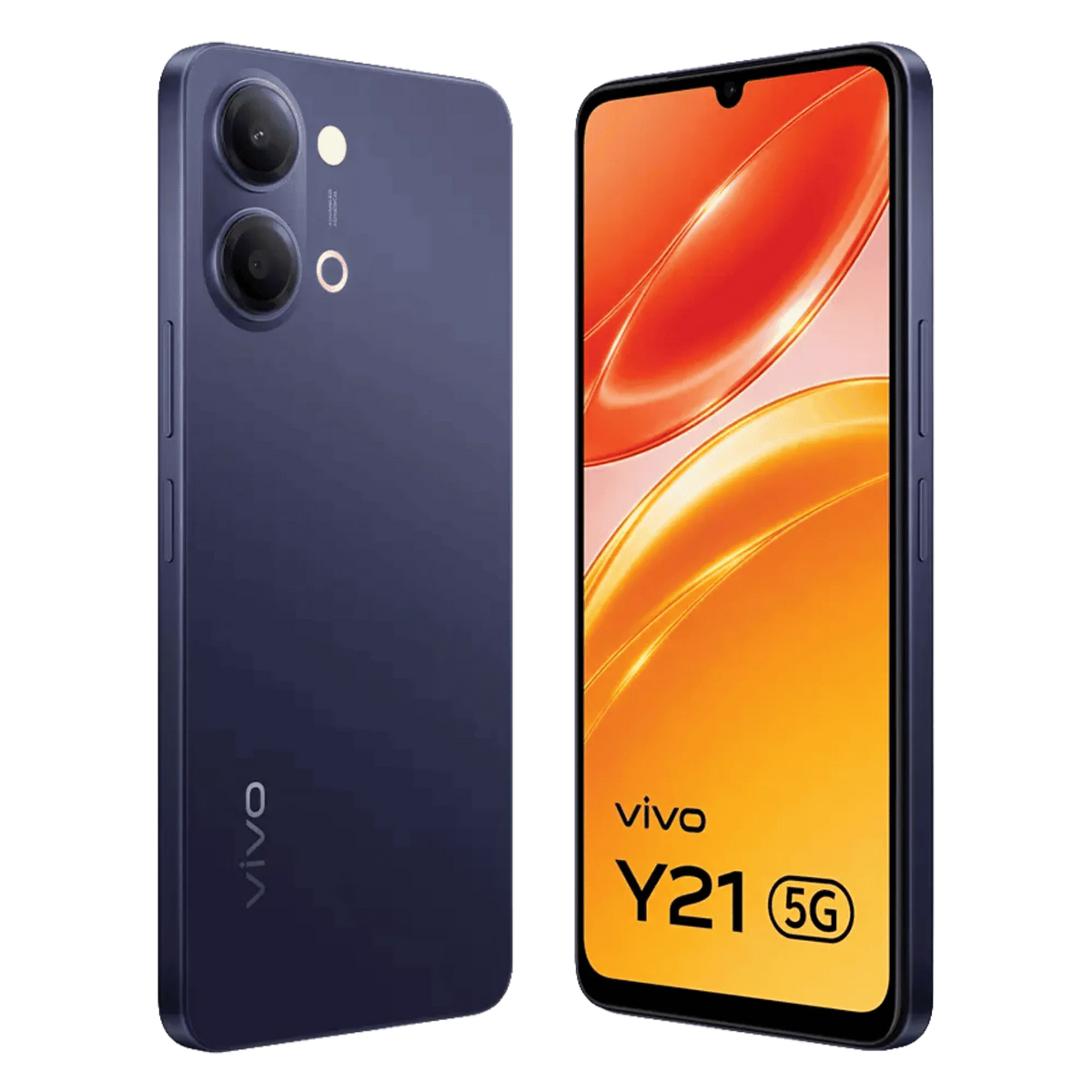 Vivo Y21 5G smartphone showing back and front views on a white background