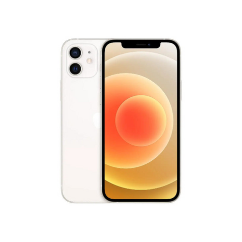 White iPhone 12 with dual camera and vibrant display, showcasing sleek design and modern interface