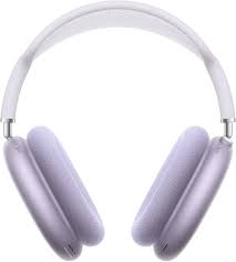 Pair of purple headphones on a white background