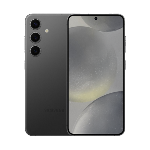 Front and back combo view of a used Galaxy S24+ in pristine shape, displaying its bright, scratch-free front screen alongside its clean, scuff-free metallic rear chassis.