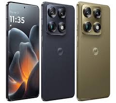Front and back combo view of Motorola Signature 5G, showcasing the 165Hz LTPO curved display and the premium leather-textured rear panel.