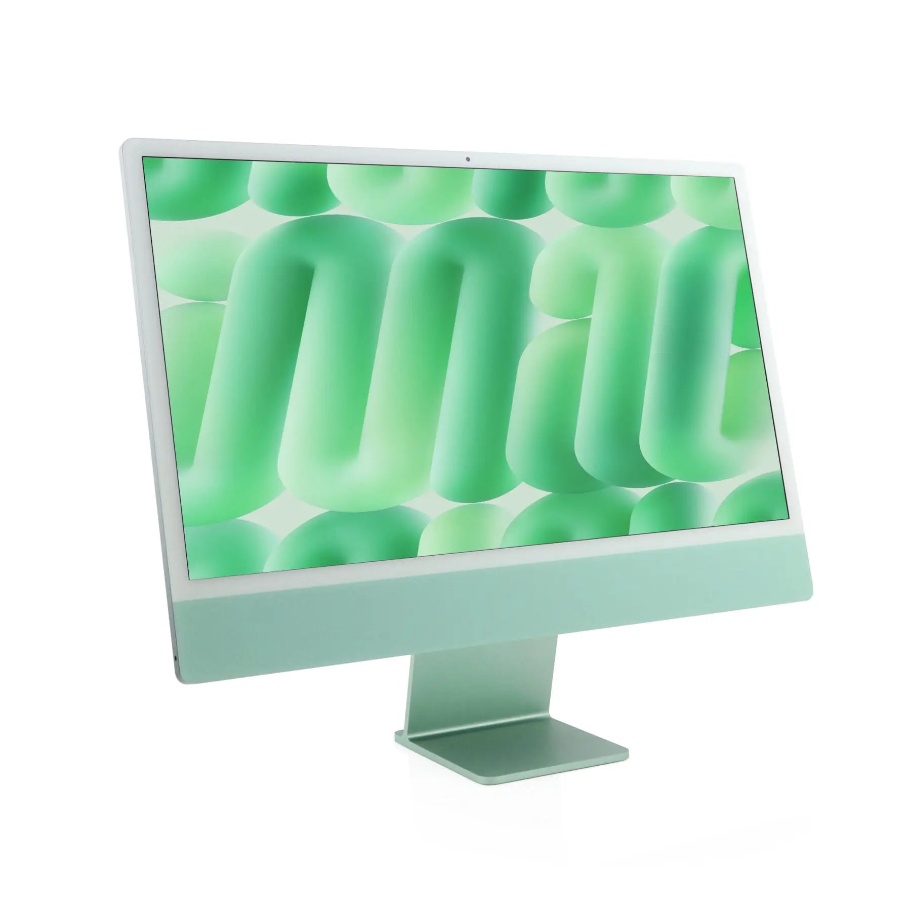 Side profile shot of the ultra-thin 24-inch Apple iMac M3 desktop computer, highlighting its remarkably slim 11.5mm profile and sleek aluminum stand.