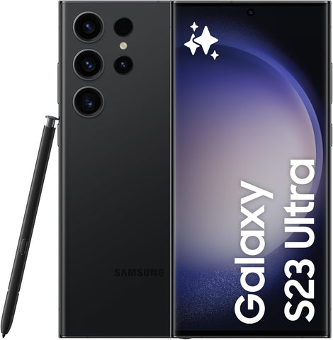 Front view of the Samsung Galaxy S23 Ultra, showcasing the brilliant Dynamic AMOLED 2X display with ultra-narrow bezels and a center punch-hole selfie camera.