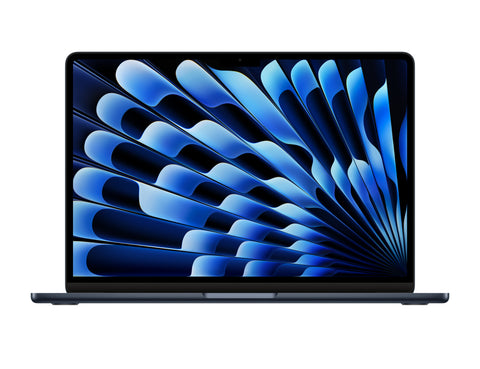 Front shot of open 15-inch MacBook Air M5 laptop, displaying the ultra-thin aluminum enclosure and vibrant desktop wallpaper.