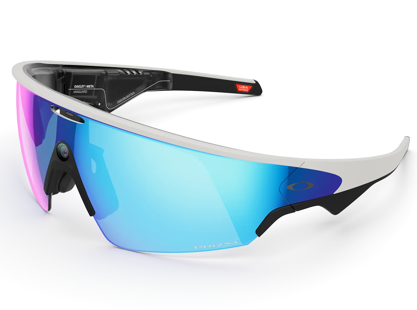 Sunglasses with blue and pink lenses on a white background