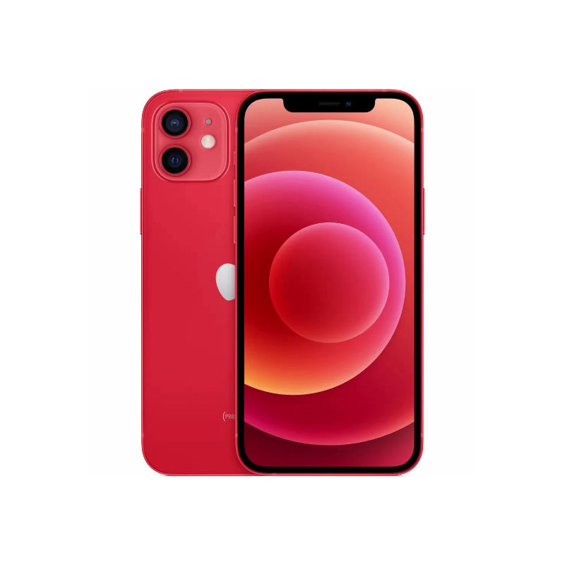 Red iPhone 12 with dual camera and vibrant display, showcasing sleek design and modern features