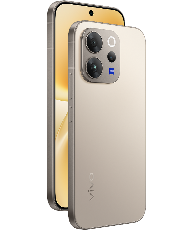 VIVO v70 5G , Two smartphones, one gold and one silver, on a white background